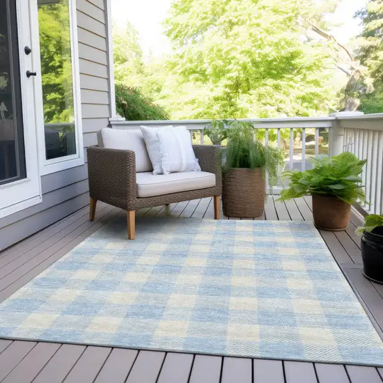 Sky Blue And Gray Plaid Washable Indoor Outdoor Area Rug Photo 8