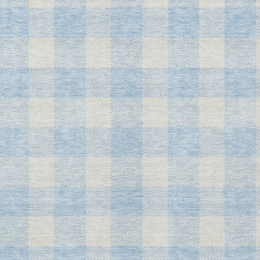 Sky Blue And Gray Plaid Washable Indoor Outdoor Area Rug Photo 6