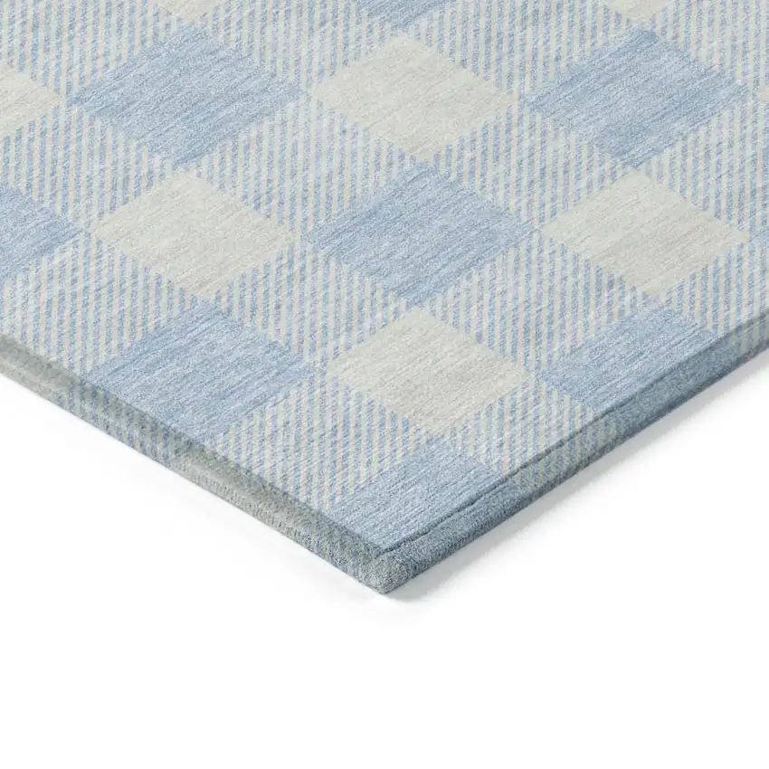 Sky Blue And Gray Plaid Washable Indoor Outdoor Area Rug Photo 5
