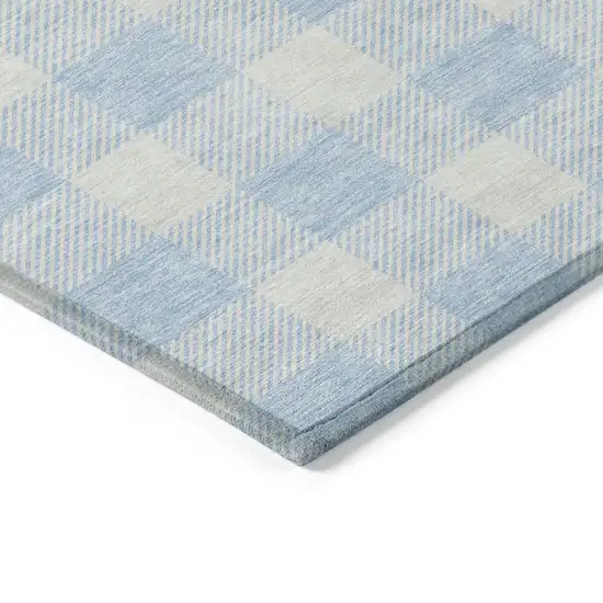 Sky Blue And Gray Plaid Washable Indoor Outdoor Area Rug Photo 4