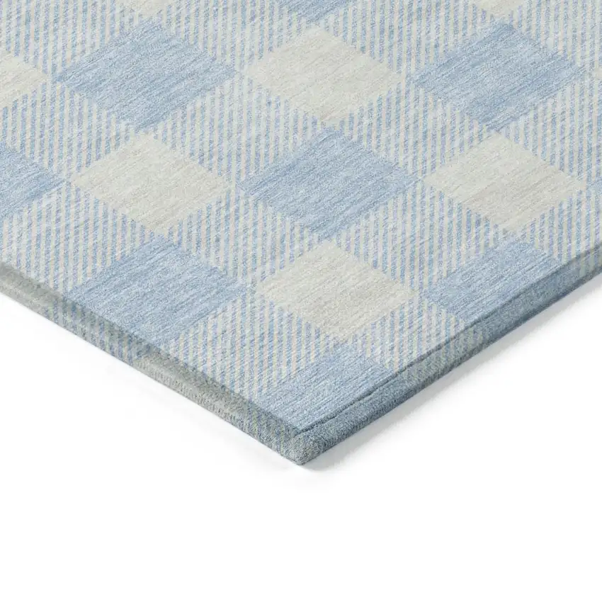 Sky Blue And Gray Plaid Washable Indoor Outdoor Area Rug Photo 4