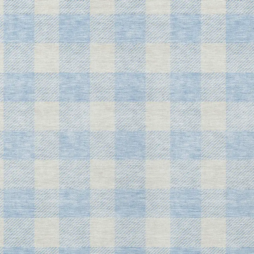 Sky Blue And Gray Plaid Washable Indoor Outdoor Area Rug Photo 6