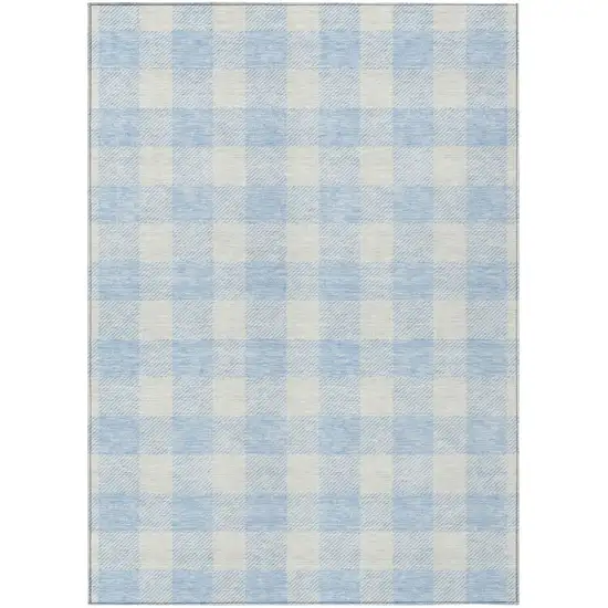 Sky Blue And Gray Plaid Washable Indoor Outdoor Area Rug Photo 2