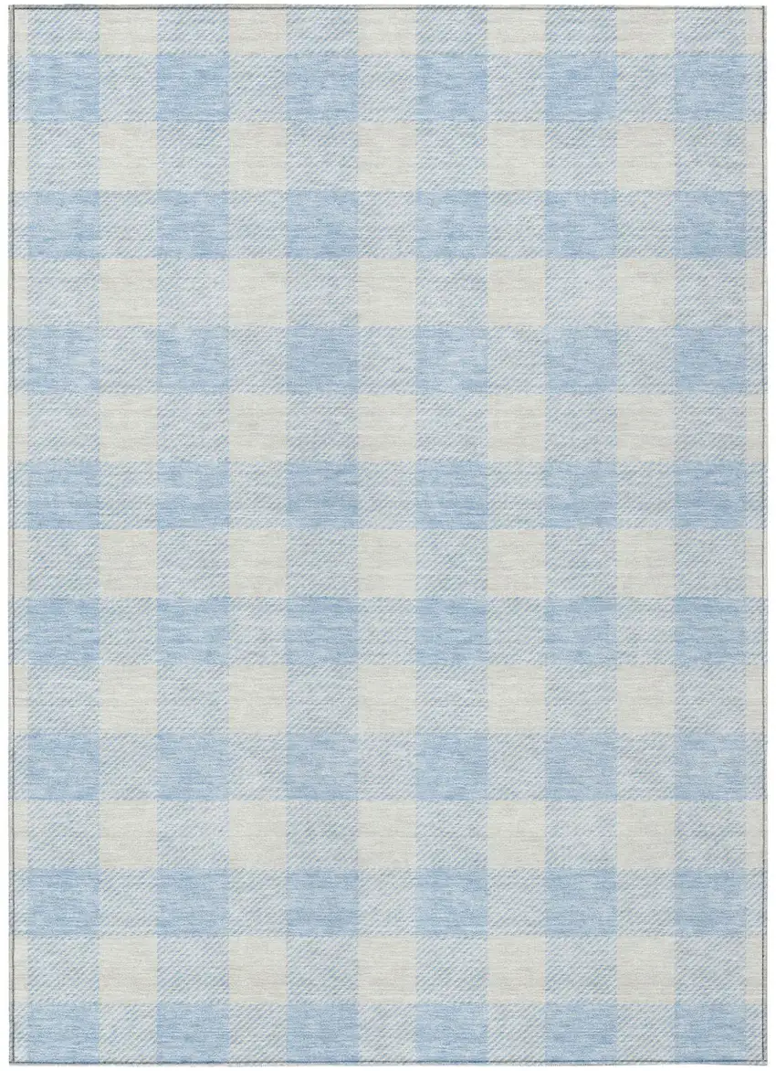 Sky Blue And Gray Plaid Washable Indoor Outdoor Area Rug Photo 2