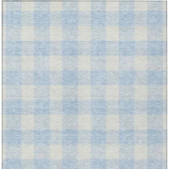 Sky Blue And Gray Plaid Washable Indoor Outdoor Area Rug Photo 6