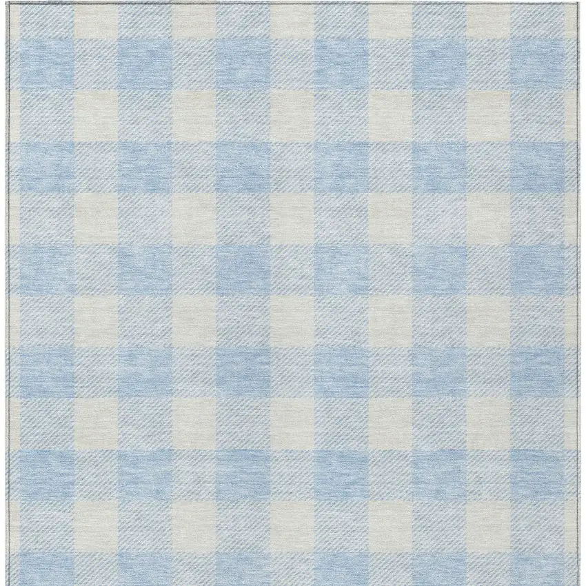 Sky Blue And Gray Plaid Washable Indoor Outdoor Area Rug Photo 6