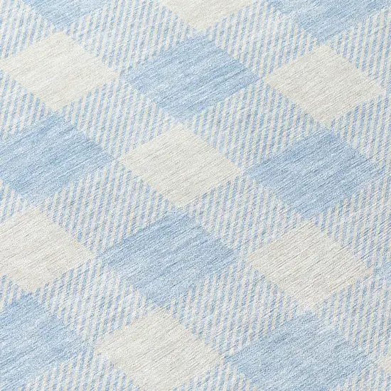 Sky Blue And Gray Plaid Washable Indoor Outdoor Area Rug Photo 8