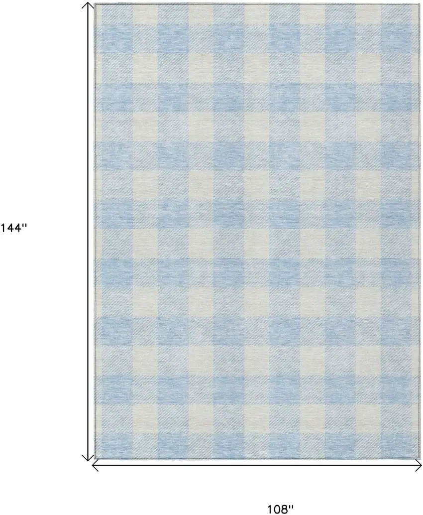 Sky Blue And Gray Plaid Washable Indoor Outdoor Area Rug Photo 7