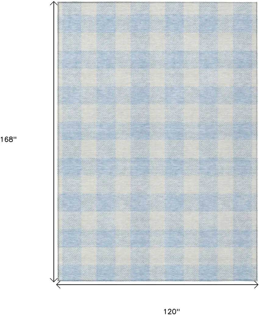Sky Blue And Gray Plaid Washable Indoor Outdoor Area Rug Photo 3