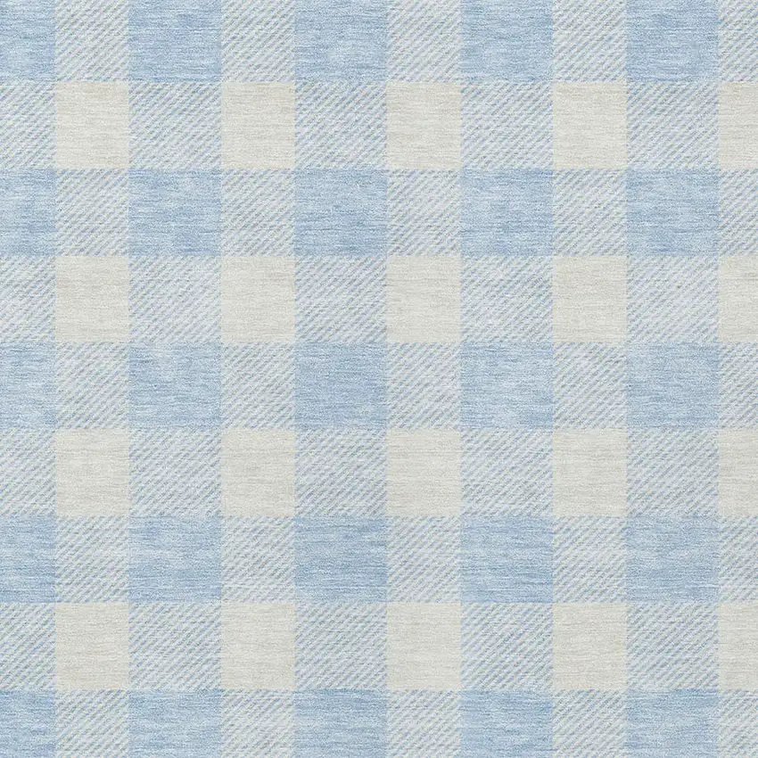 Sky Blue And Gray Plaid Washable Indoor Outdoor Area Rug Photo 6