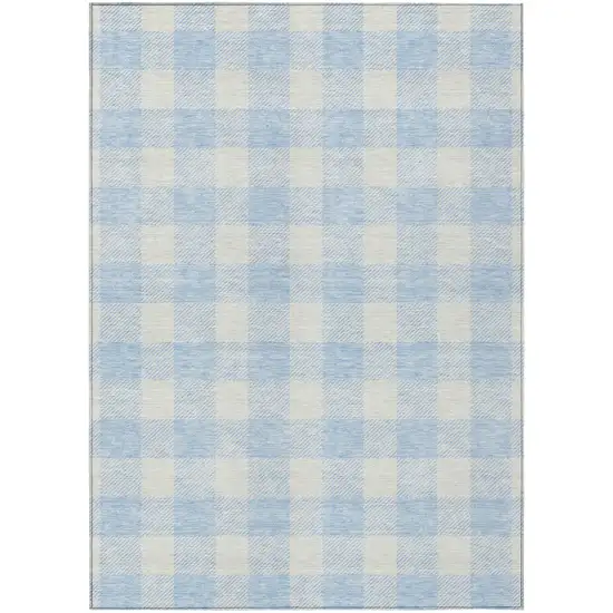 Sky Blue And Gray Plaid Washable Indoor Outdoor Area Rug Photo 2