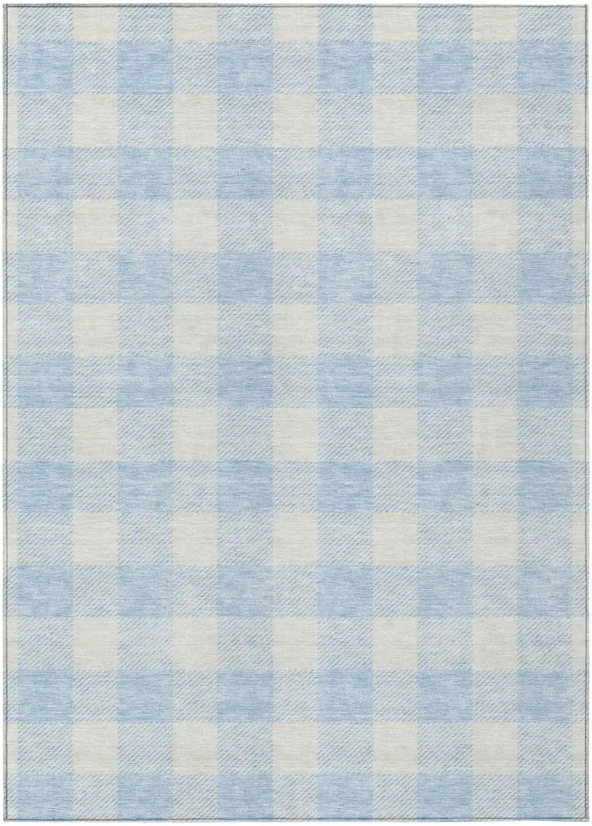 Sky Blue And Gray Plaid Washable Indoor Outdoor Area Rug Photo 2