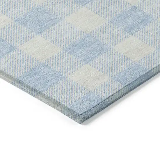 Sky Blue And Gray Plaid Washable Indoor Outdoor Area Rug Photo 5