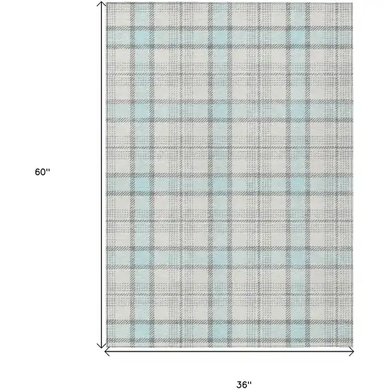 Sky Blue And Gray Plaid Washable Indoor Outdoor Area Rug Photo 6