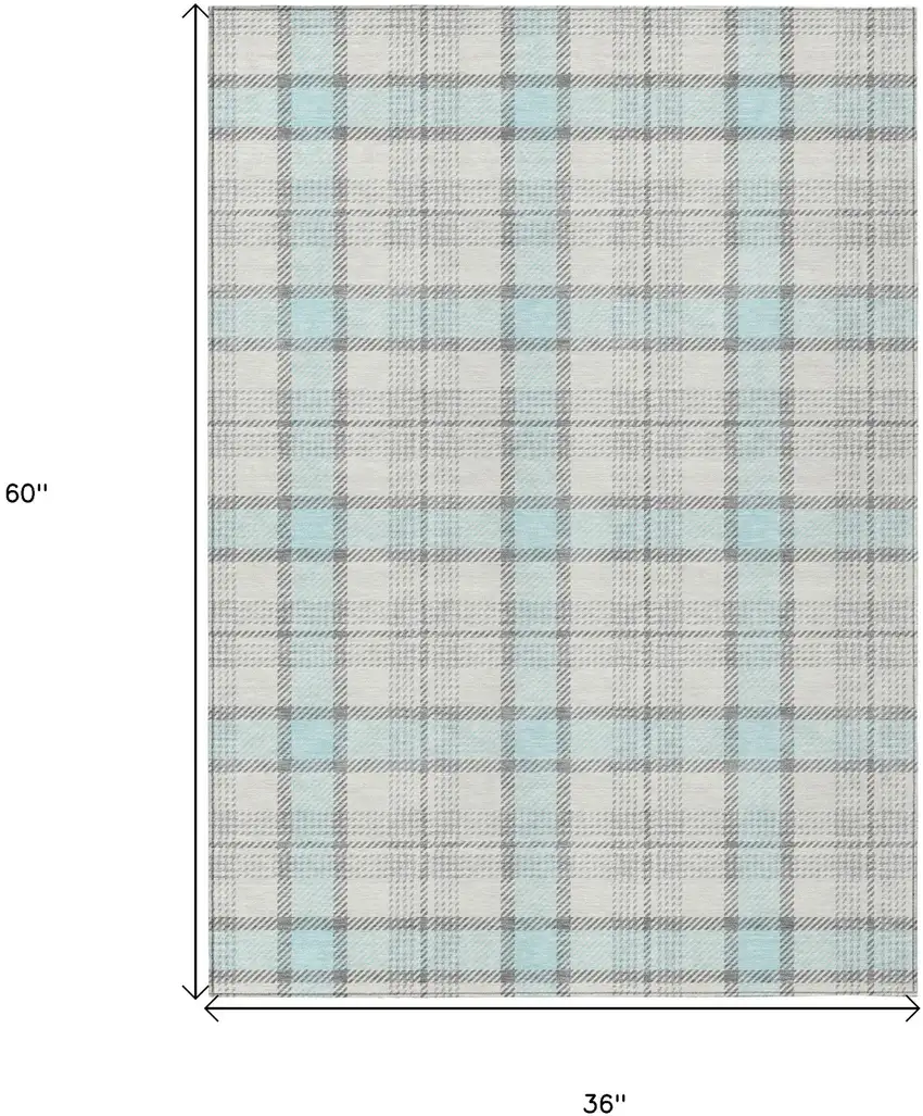 Sky Blue And Gray Plaid Washable Indoor Outdoor Area Rug Photo 6