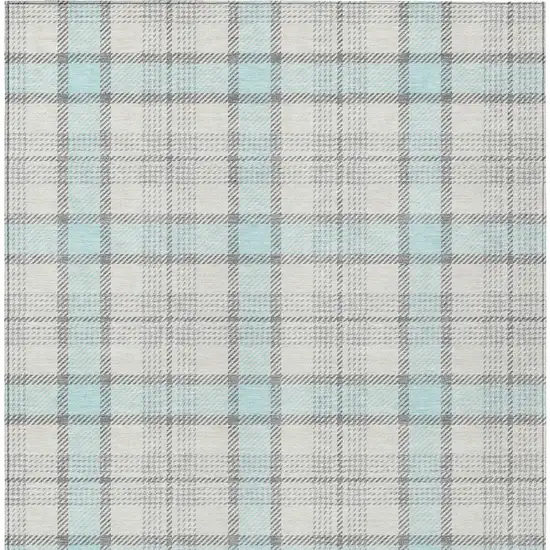 Sky Blue And Gray Plaid Washable Indoor Outdoor Area Rug Photo 5