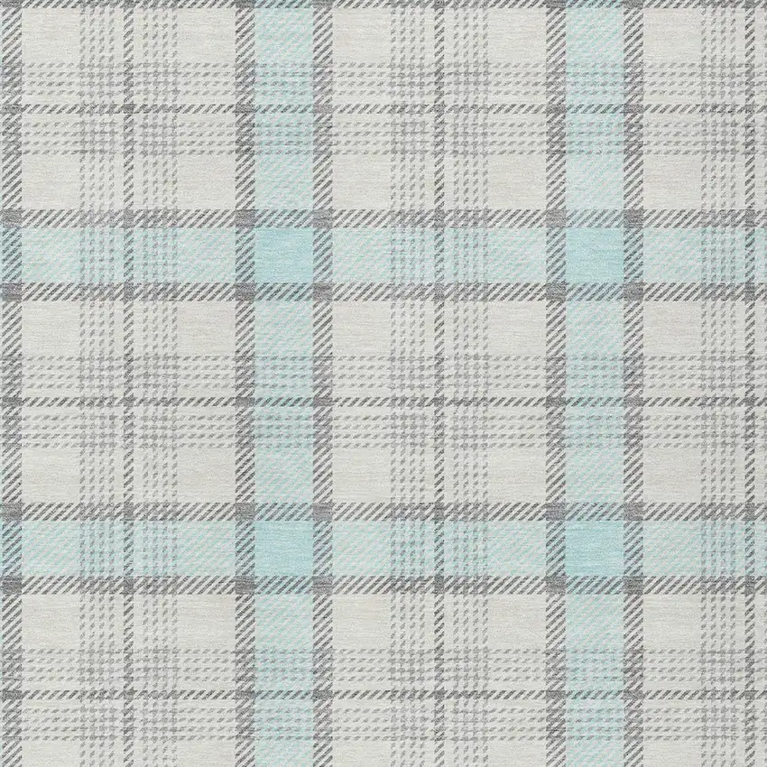 Sky Blue And Gray Plaid Washable Indoor Outdoor Area Rug Photo 4