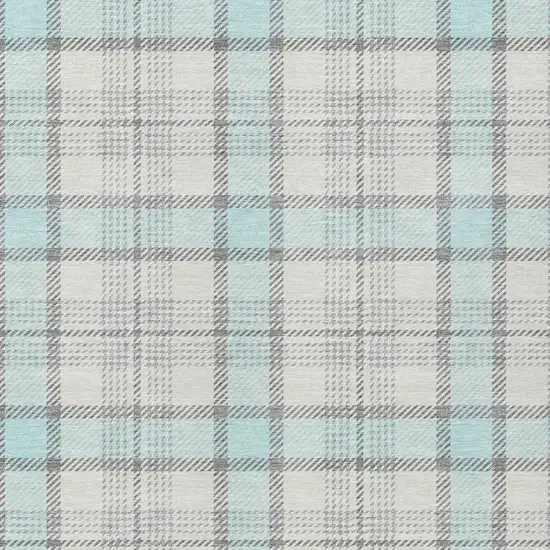 Sky Blue And Gray Plaid Washable Indoor Outdoor Area Rug Photo 4