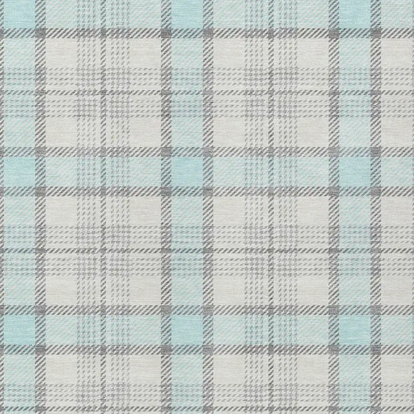 Sky Blue And Gray Plaid Washable Indoor Outdoor Area Rug Photo 4