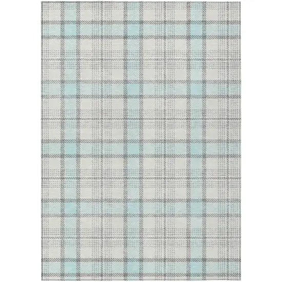 Sky Blue And Gray Plaid Washable Indoor Outdoor Area Rug Photo 2