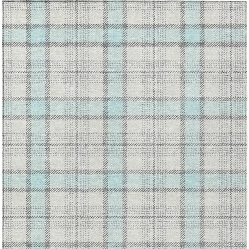 Sky Blue And Gray Plaid Washable Indoor Outdoor Area Rug Photo 4