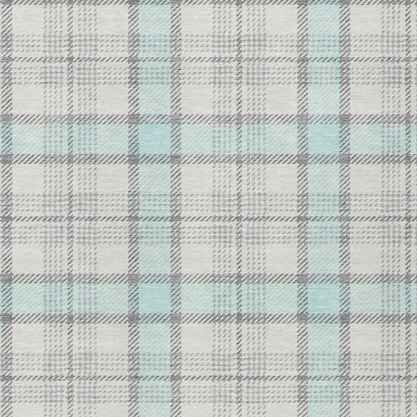 Sky Blue And Gray Plaid Washable Indoor Outdoor Area Rug Photo 4