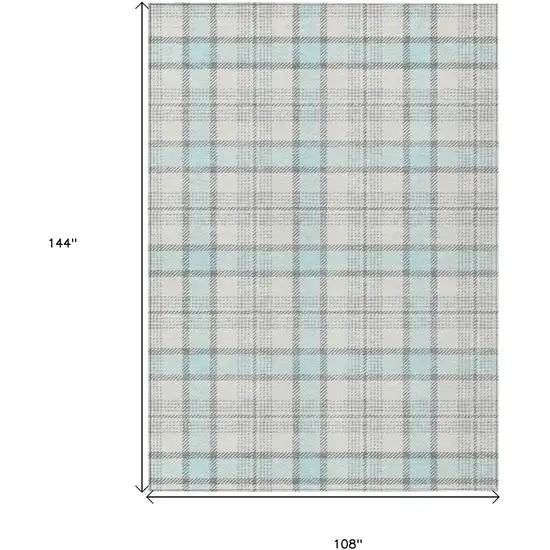 Sky Blue And Gray Plaid Washable Indoor Outdoor Area Rug Photo 6