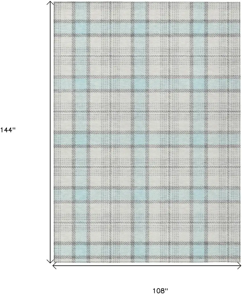 Sky Blue And Gray Plaid Washable Indoor Outdoor Area Rug Photo 6