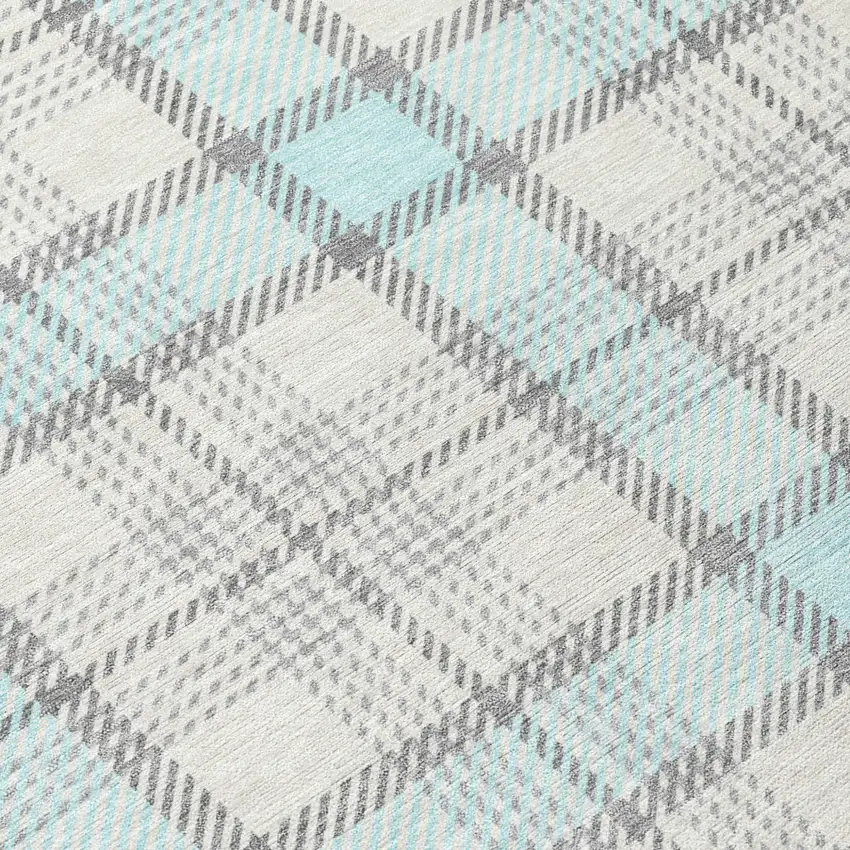 Sky Blue And Gray Plaid Washable Indoor Outdoor Area Rug Photo 7
