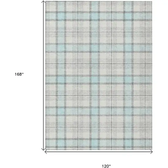 Sky Blue And Gray Plaid Washable Indoor Outdoor Area Rug Photo 9