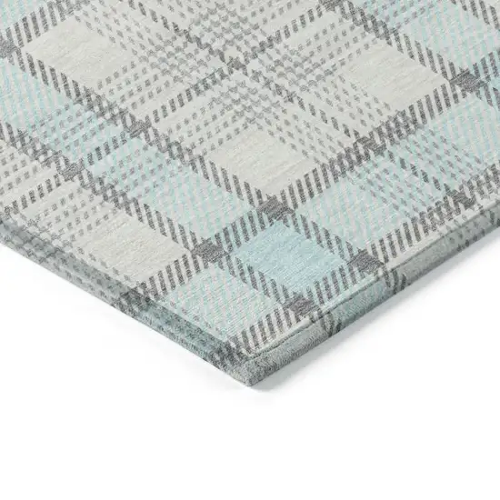 Sky Blue And Gray Plaid Washable Indoor Outdoor Area Rug Photo 3