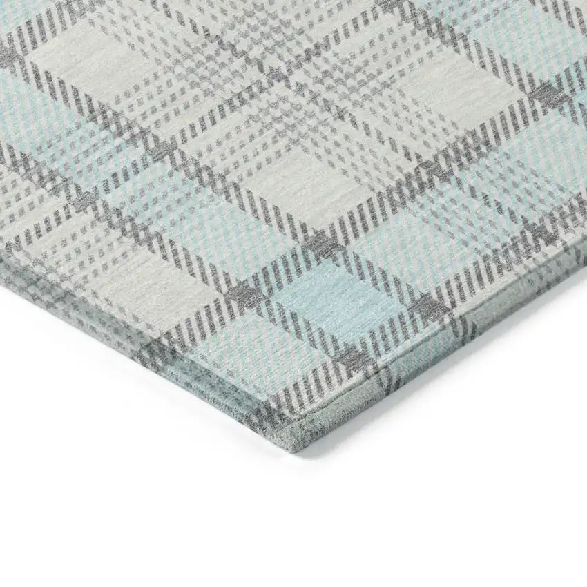 Sky Blue And Gray Plaid Washable Indoor Outdoor Area Rug Photo 3
