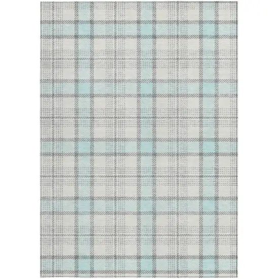 Sky Blue And Gray Plaid Washable Indoor Outdoor Area Rug Photo 4