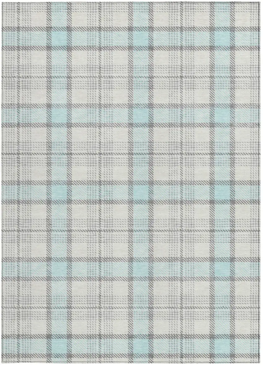 Sky Blue And Gray Plaid Washable Indoor Outdoor Area Rug Photo 4