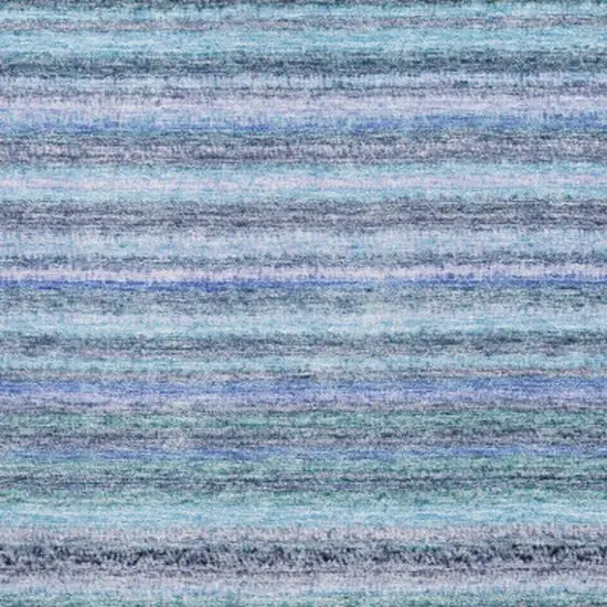 Sky Blue And Gray Striped Washable Area Rug With UV Protection Photo 4