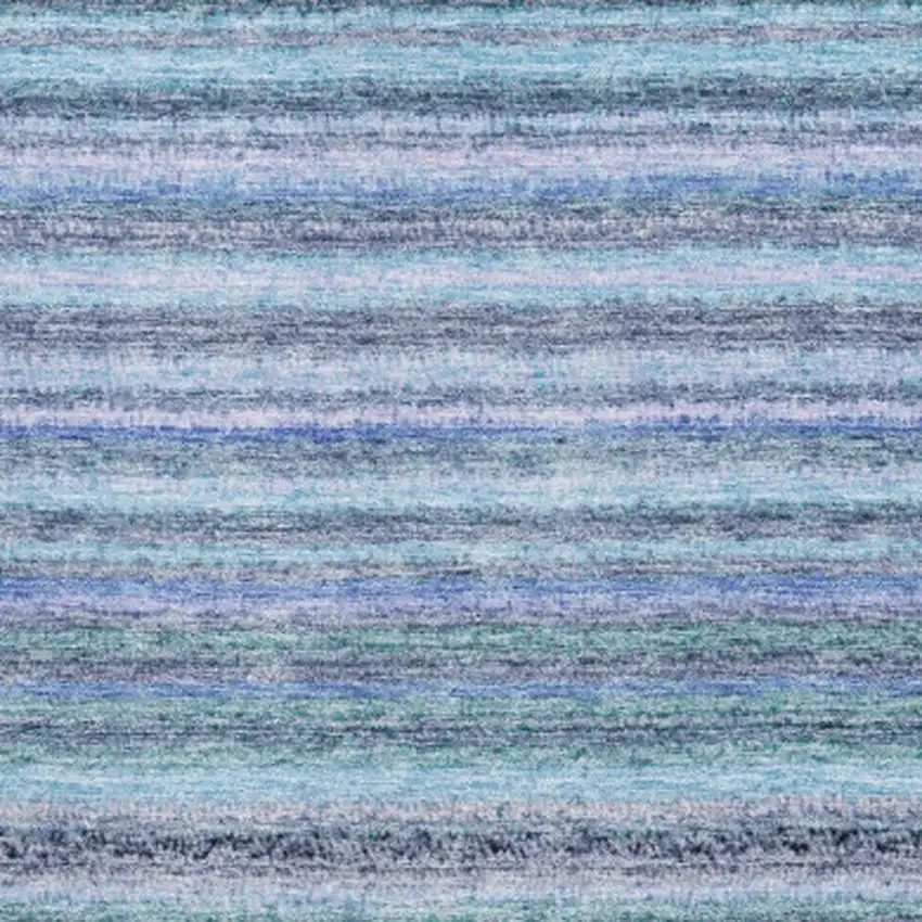 Sky Blue And Gray Striped Washable Area Rug With UV Protection Photo 4