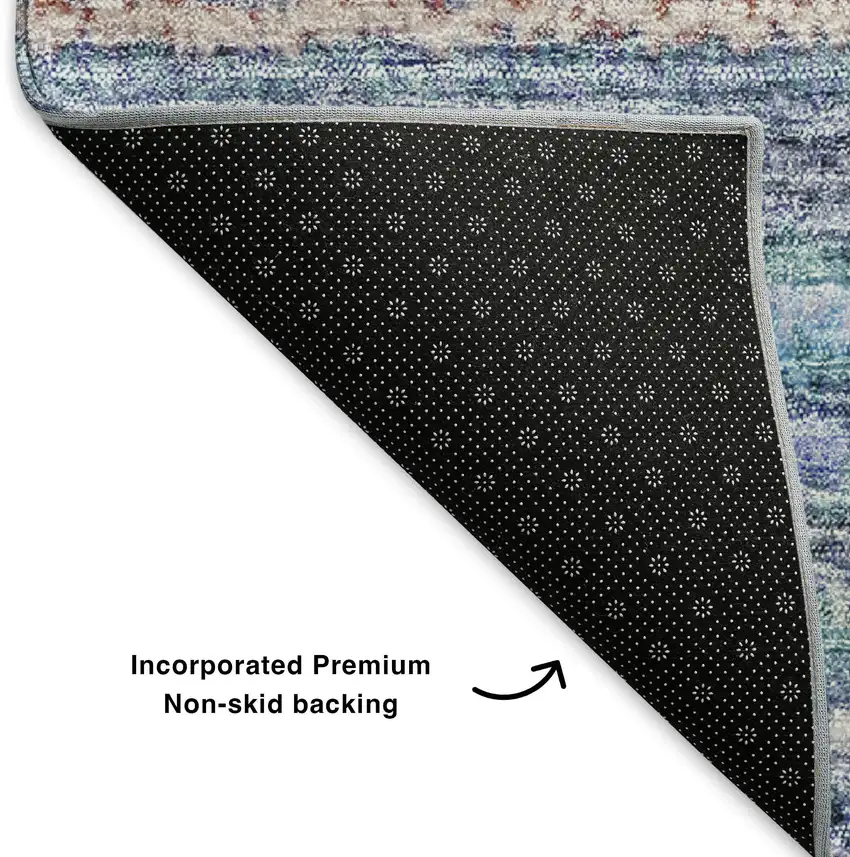 Sky Blue And Gray Striped Washable Area Rug With UV Protection Photo 6