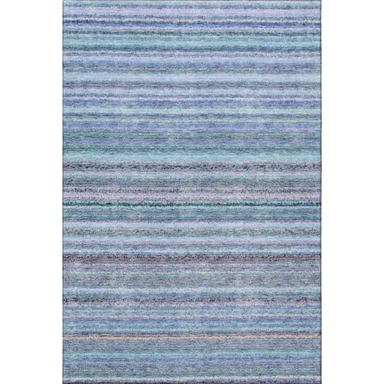 Sky Blue And Gray Striped Washable Area Rug With UV Protection Photo 4