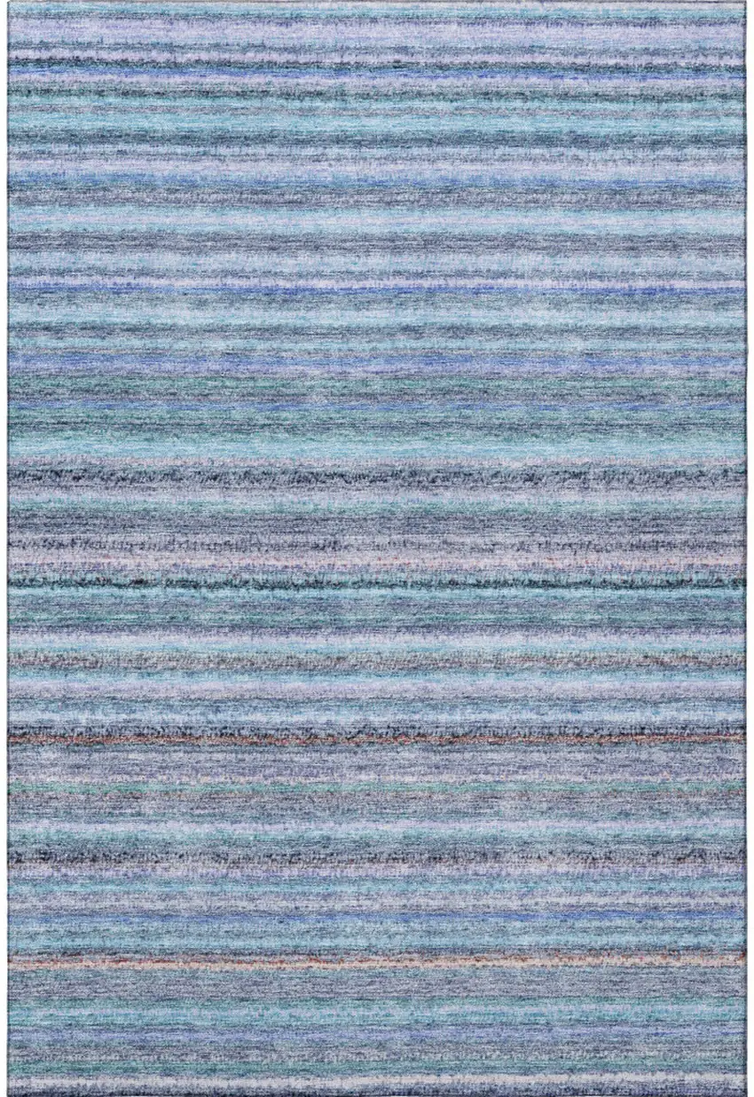 Sky Blue And Gray Striped Washable Area Rug With UV Protection Photo 4