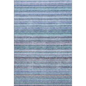 Photo of Sky Blue And Gray Striped Washable Area Rug With UV Protection