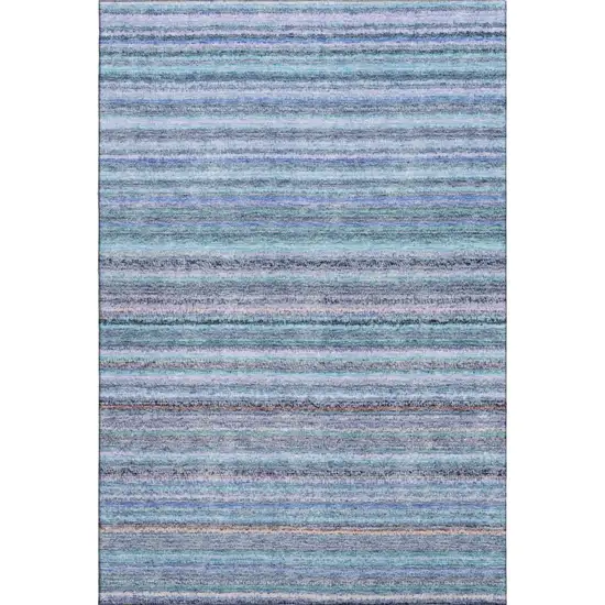 Sky Blue And Gray Striped Washable Area Rug With UV Protection Photo 1