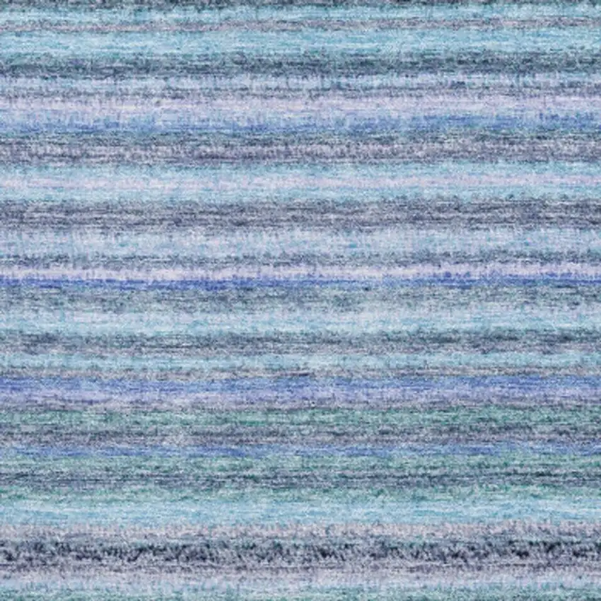 Sky Blue And Gray Striped Washable Area Rug With UV Protection Photo 3