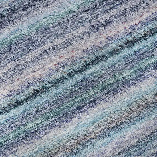 Sky Blue And Gray Striped Washable Area Rug With UV Protection Photo 8