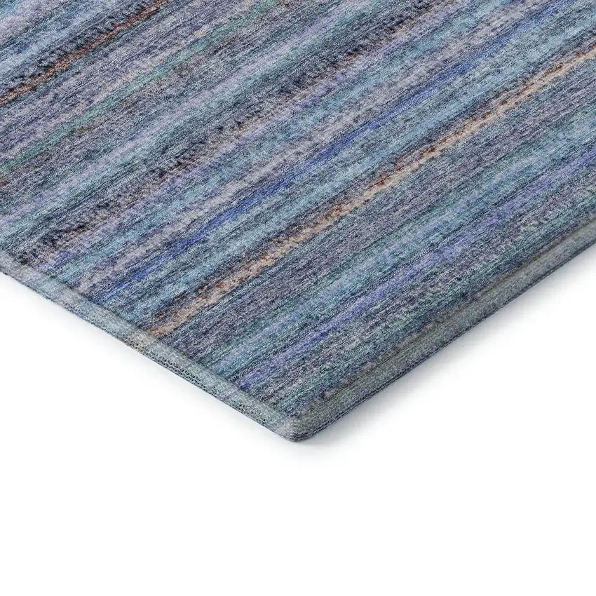 Sky Blue And Gray Striped Washable Area Rug With UV Protection Photo 9