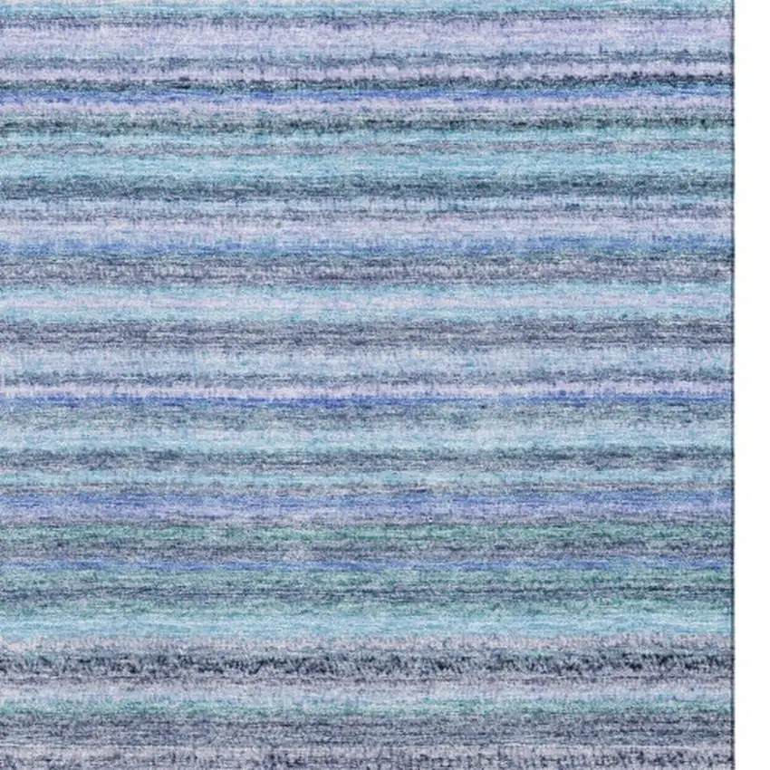 Sky Blue And Gray Striped Washable Area Rug With UV Protection Photo 6