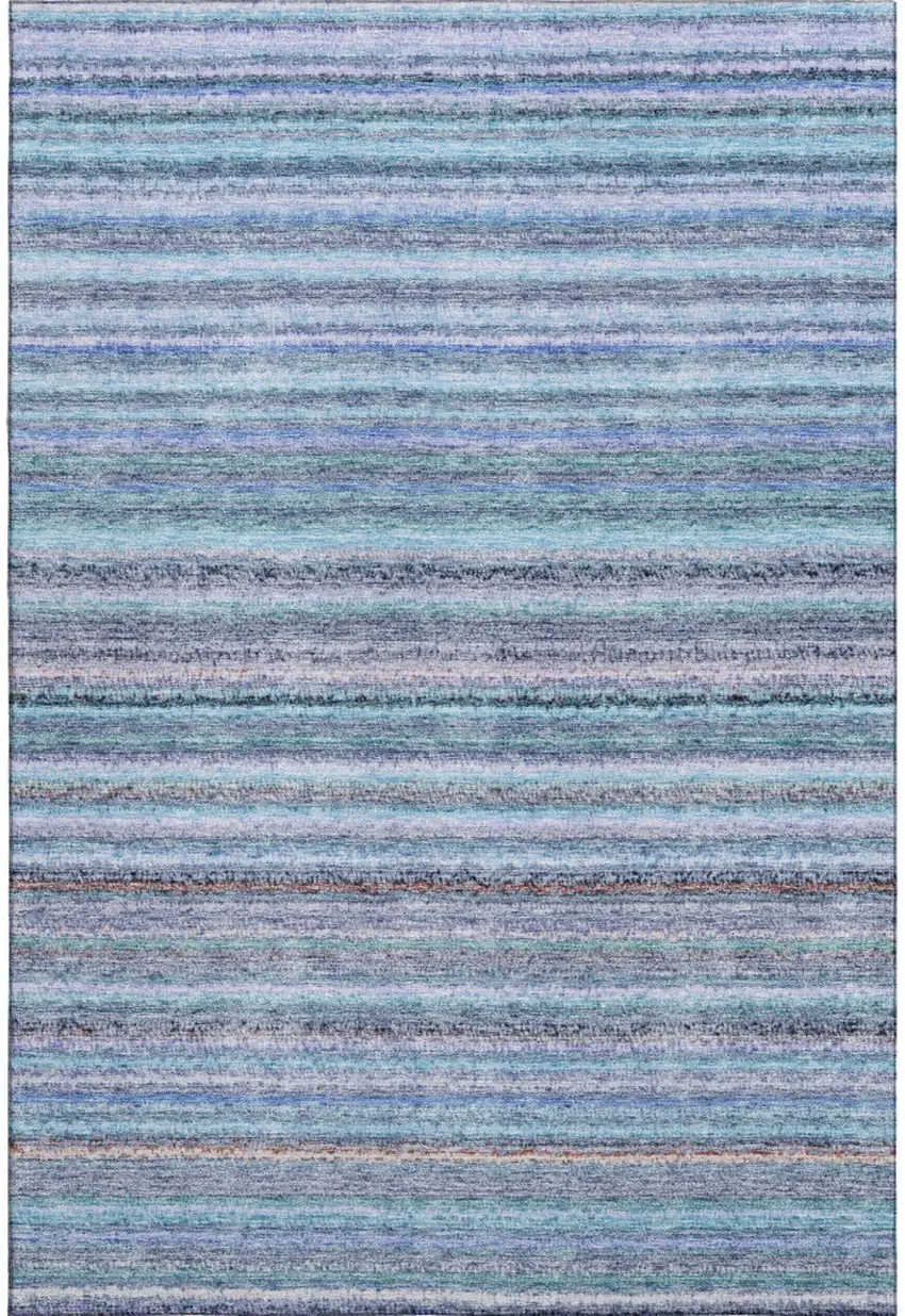 Sky Blue And Gray Striped Washable Area Rug With UV Protection Photo 1