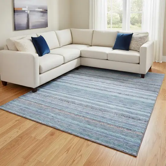 Sky Blue And Gray Striped Washable Area Rug With UV Protection Photo 1