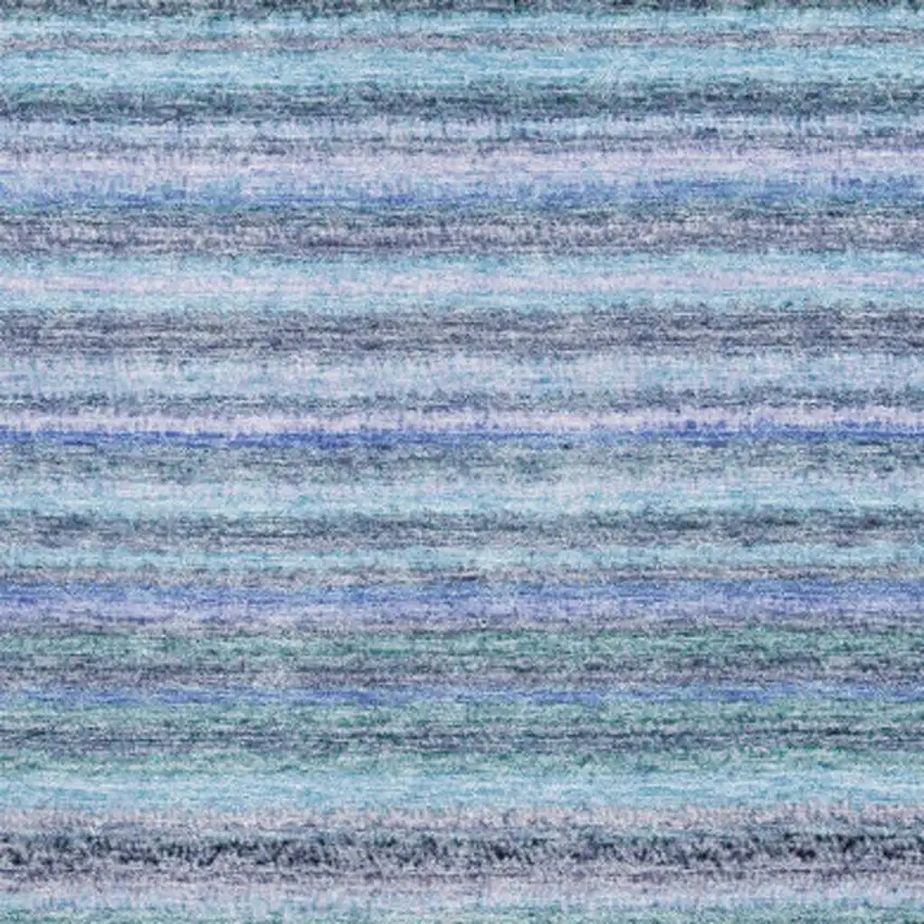 Sky Blue And Gray Striped Washable Area Rug With UV Protection Photo 5