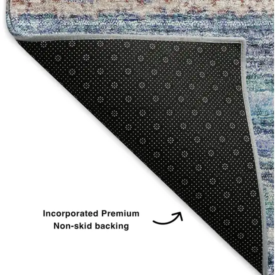 Sky Blue And Gray Striped Washable Area Rug With UV Protection Photo 6