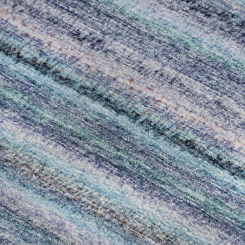 Sky Blue And Gray Striped Washable Area Rug With UV Protection Photo 4